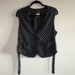 Vintage Beaded Tie Back Vest Boho Indie Festival Layering Top Blue White L